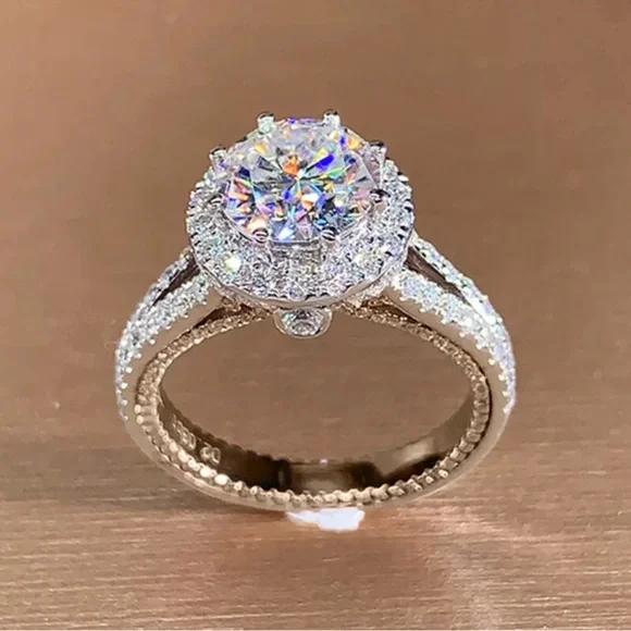 NEW 925 Sterling Silver Round Diamond Cubic Zirconia Ring - Picture 4 of 9